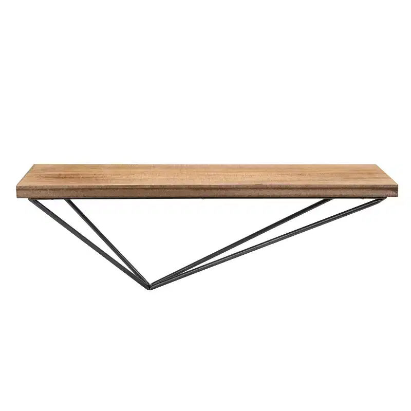 Wall Mount Floating Shelf with Diamond Shaped Iron Bracket Brown .: Modern Pine Wood, Metal Frame