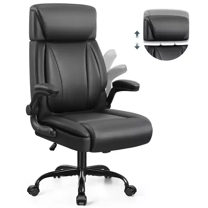 KERDOM Leather Office Chair, Big and Tall Office Chair Executive Breathable PU Computer Chair with Lumbar Support, Black