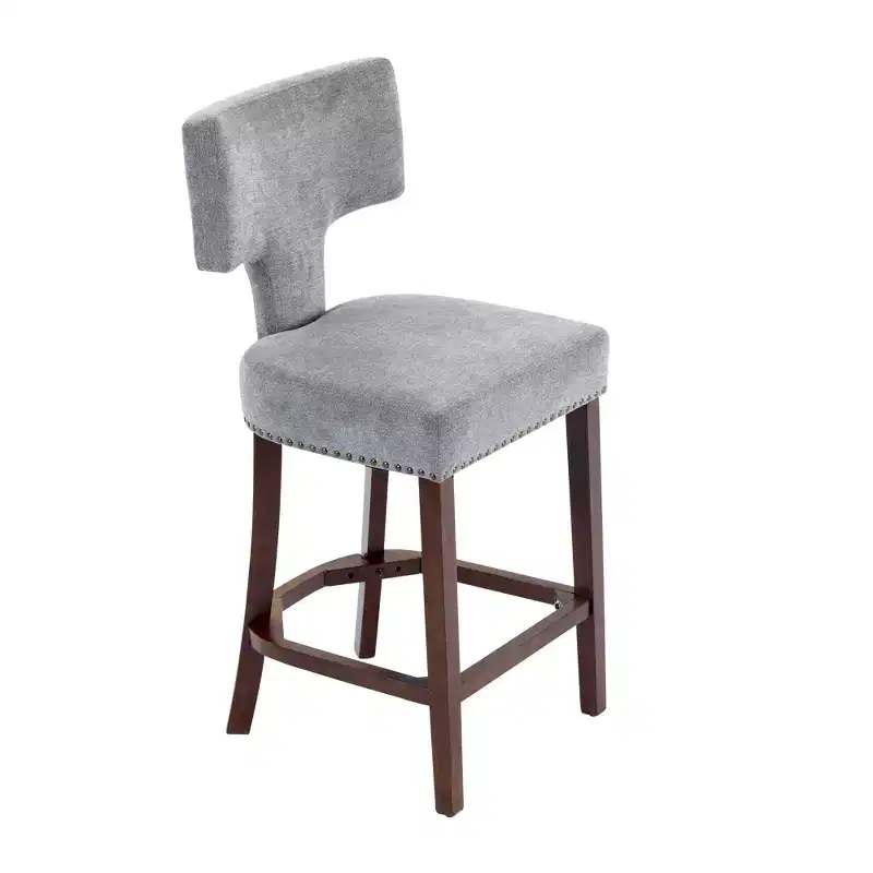 sumyeg Set of 2 Mid-Century Counter Stools with Curved Back and Upholstered Seat