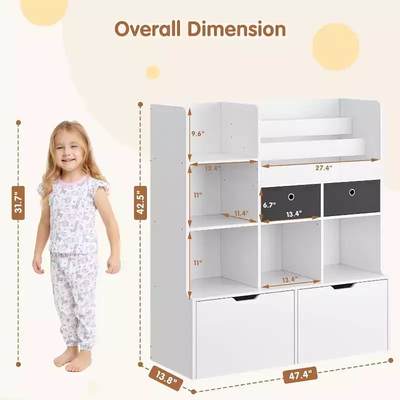 Acekool Kids Bookshelf with Drawers, 47.8 Toy Storage Organizer, Modern Bookcase with Cubbies and Cabinet for Playroom, Nursery, Kids Room