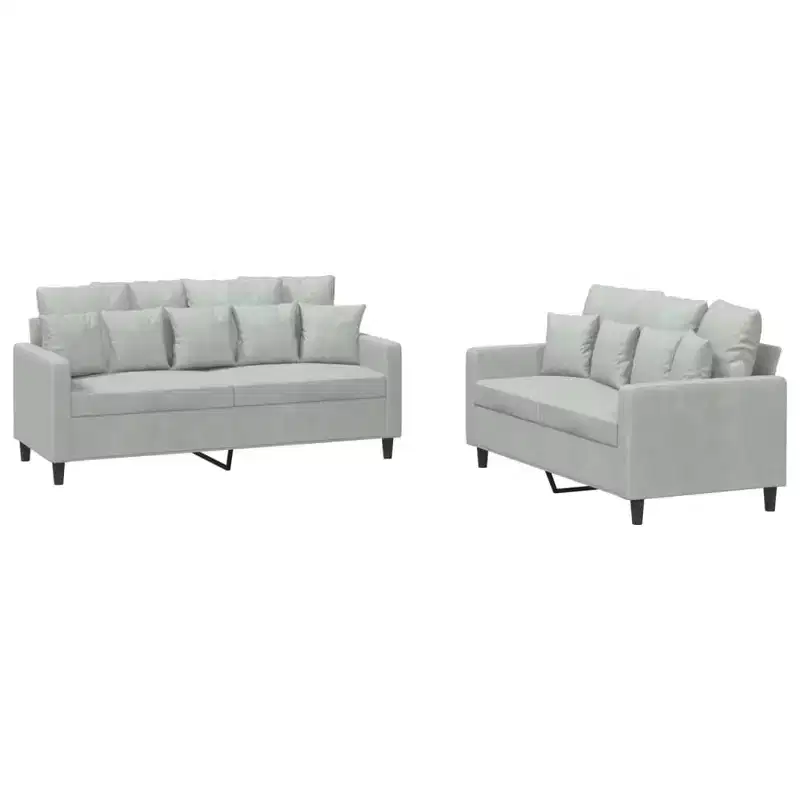Sofa Set Light Grey Velvet (100% polyester), metal, plywood Medium