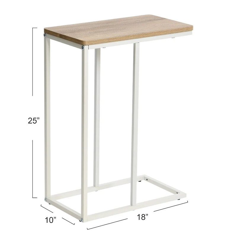 C-Shape Side Table, Faux Stone Top, Black Frame, Space-Saving Design