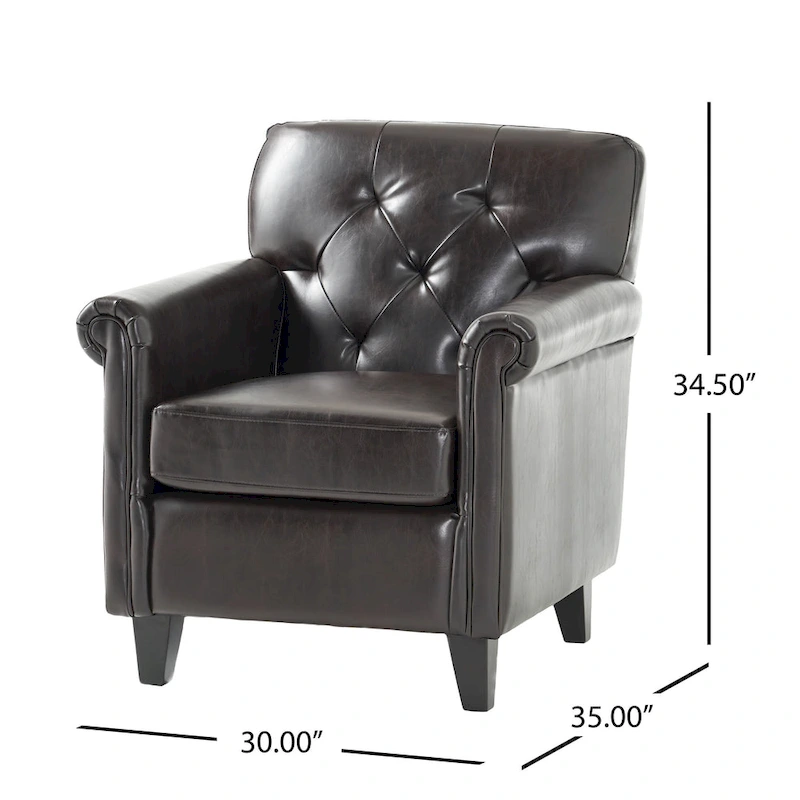 Veronica Tufted Brown Leather Club Chair by Christopher Knight Home