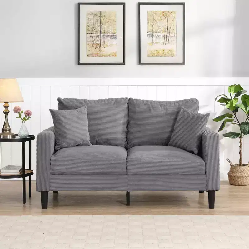 Modern Upholstered Wooden Frame Loveseat Sofa for Small Space, Living Room, Bedroom — Light Gray