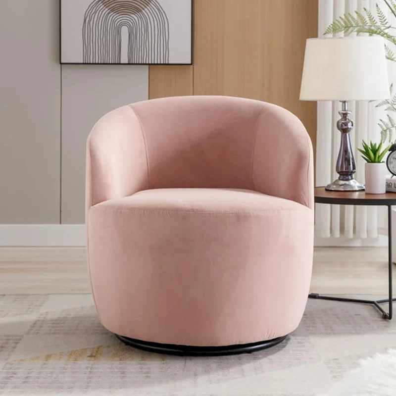 Velvet Fabric Swivel Accent Armchair Barrel Chair With Powder Coating Metal Ring