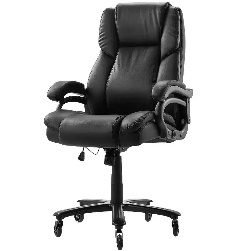 VEVOR Executive Office Chair with Knob-Control Lumbar Support, 500lb Capacity Office Chair, Height Adjustable PU Leather Reclining Desk Chairs, Black