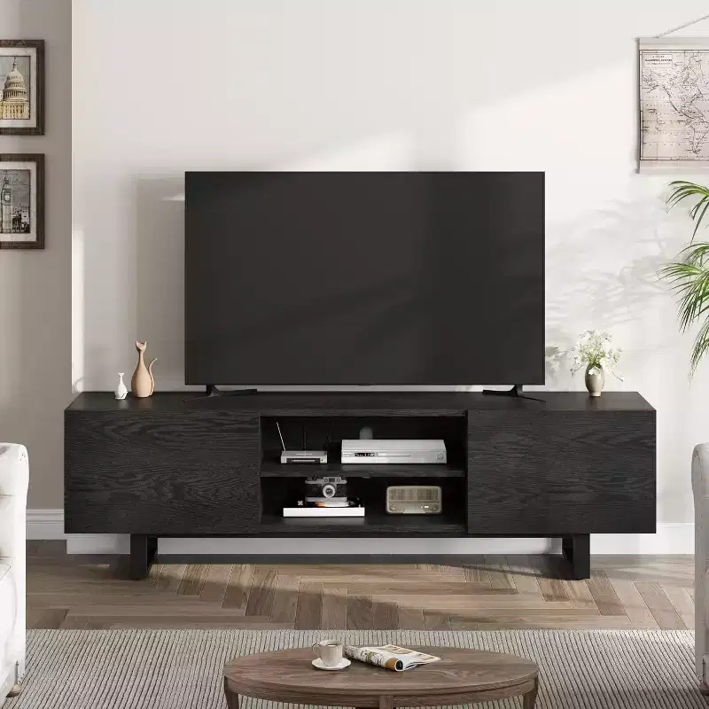 Modern TV Stand for TVs up to 80, Media Console with Storage Drawers and Open Shelves, Metal Legs, 70 Inch