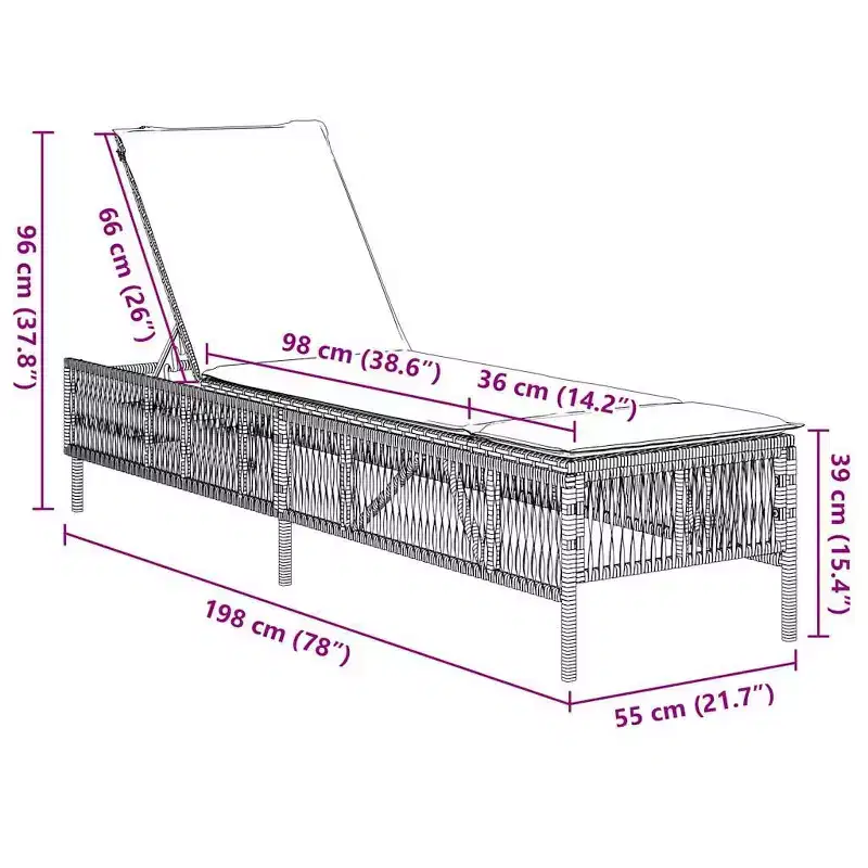 vidaXL Patio Sun Lounger PE rattan Large Multi-Position Backrest