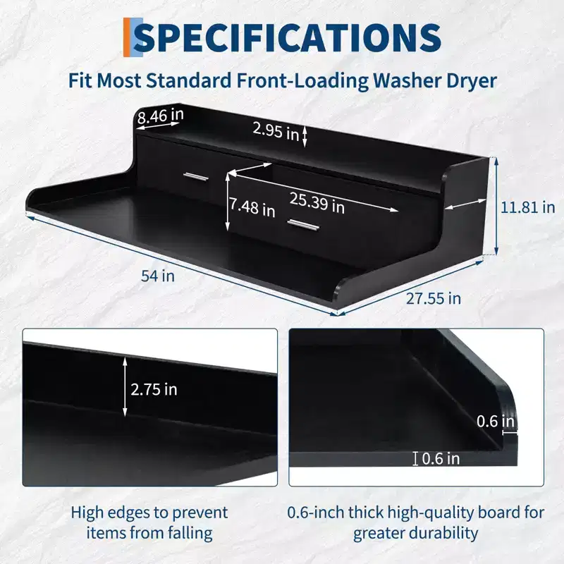 2-Tier Washer Dryer Countertop with 2 Drawers & Anti-Slip Edge Rails