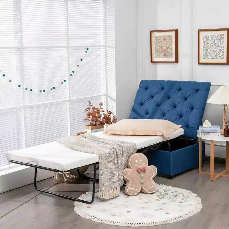Folding Ottoman Sleeper Bed with Mattress, Convertible Guest Bed