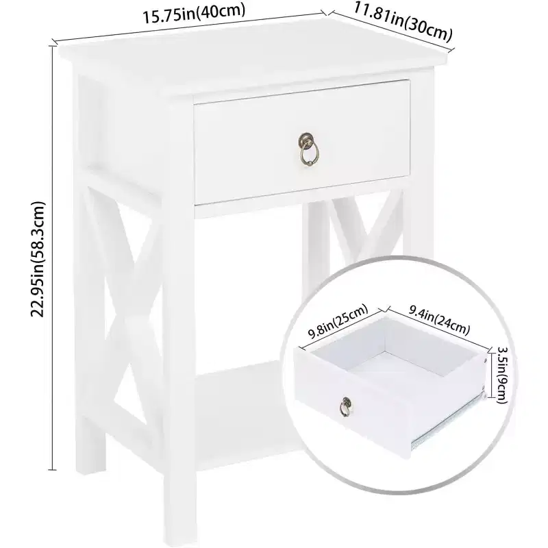 White Nightstand with Drawer & Shelf