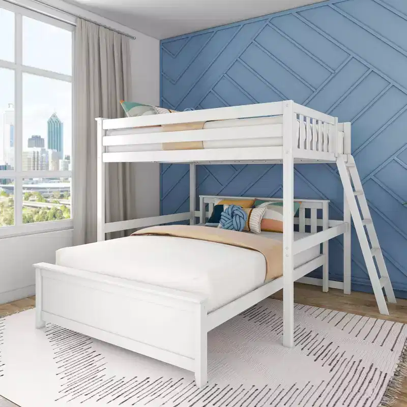 Max & Lily Bunk Bed, L Shaped Full-Over-Queen Bed Frame for Kids with Ladder on End, Solid Wood Bunk Bed for Kids, No Box Spring Needed
