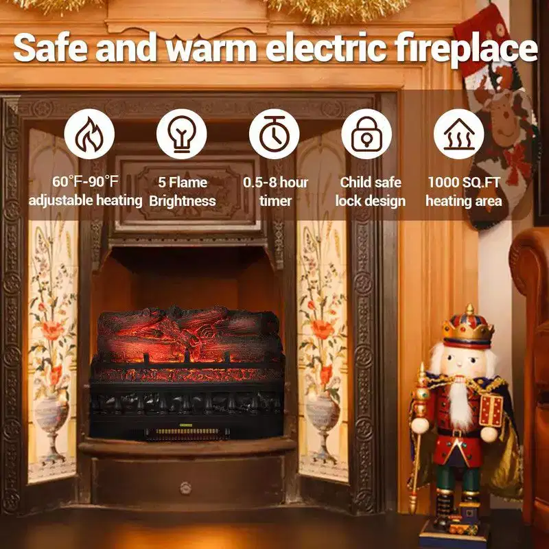 Coolmee 20 inch Electric Fireplace Logs, Insert Log Heater with Adjustable Flame Colors, 750w/1500w Heating, Overheat Protection