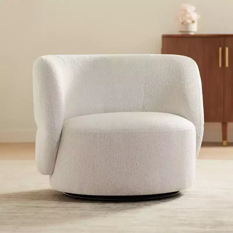 Studio 55D Fontana 36 Wide Off-White Nubby Fabric Occasional Swivel Chair