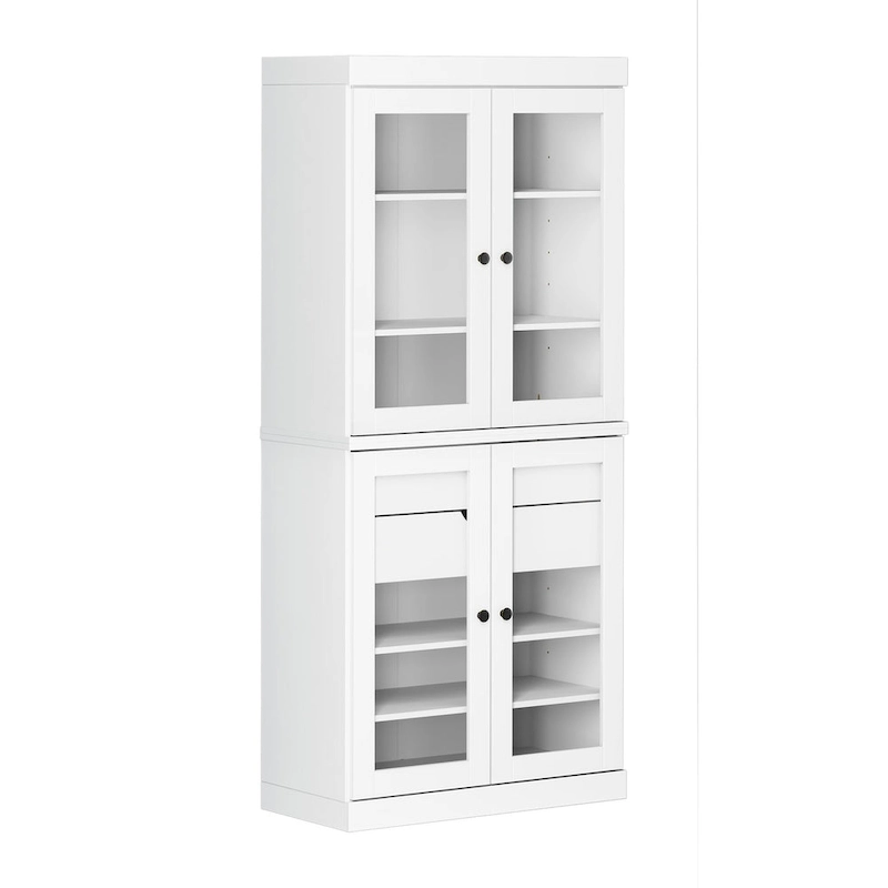 Palace Imports 100% Solid Wood Pantry Cabinet with Frosted, Clear Glass or Solid Doors, 2-Drawers and Adjustable Shelves