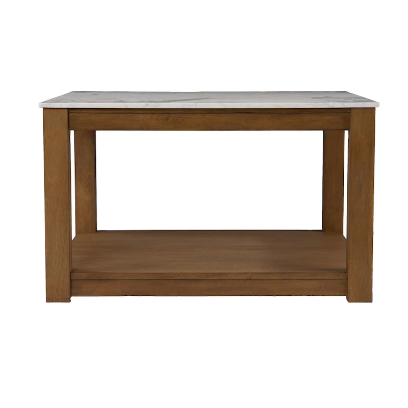 Square Coffee Table with Faux Marble Top and Storage Shelf, 30