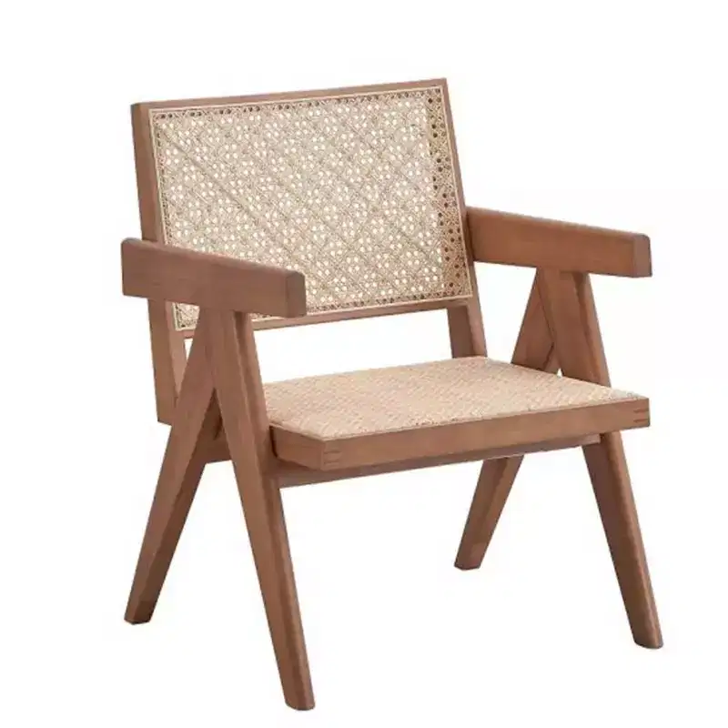 24 Velentina Accent Chair Rattan/Natural Finish - Acme Furniture: Leather Upholstery, Tufted, Wood Composite Frame