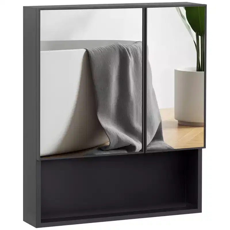 Wall-Mounted Medicine Cabinet, Bathroom Mirror Cabinet with Double Doors and Storage Shelves