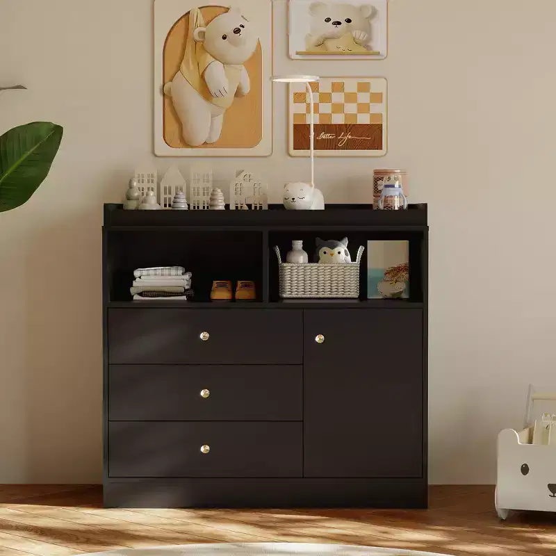 37.4 H Baby Changing Table, Diaper Station 3 Drawers Cabinet Shelves, Convertible Nursery Storage Dresser