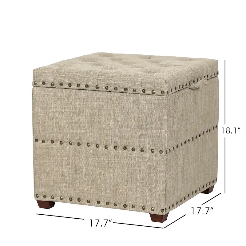 Adeco Fabric Square Ottoman with Tray