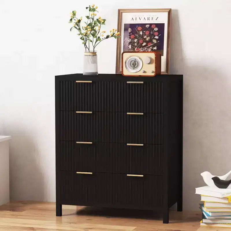 4 Drawer Dressers for Bedroom, Modern Closet Chest of Drawers with Waveform Fluted Panel, Large Wood Storage Dresser Organizer