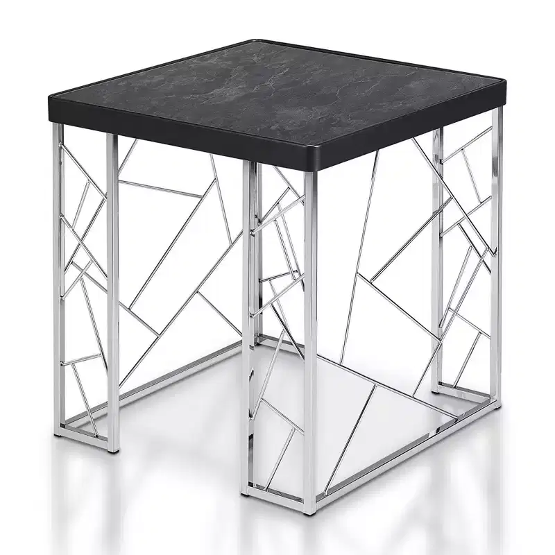 Sbragia Geometric Metal Legs End Table Faux Marble - HOMES: Inside + Out: Chrome-Plated Square Frame