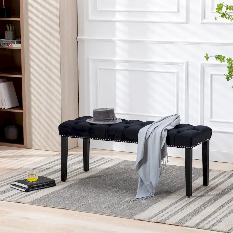 Upholstered Tufted Bench Ottoman Footrest Stool Accent Bench