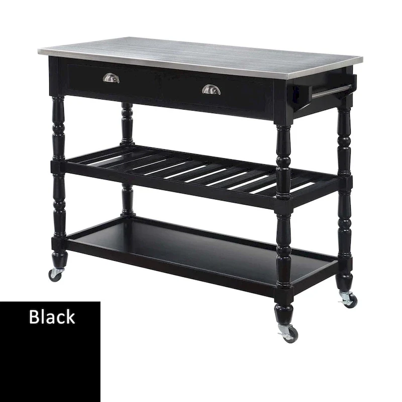 French Country 3 Tier Stainless Steel Kitchen Cart with Drawers