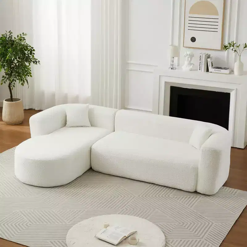 Clihome 109.4 L-Shaped Modular Sectional Sofa Left Chaise Chenille Fabric Cloud Sofa with 2 Pillows