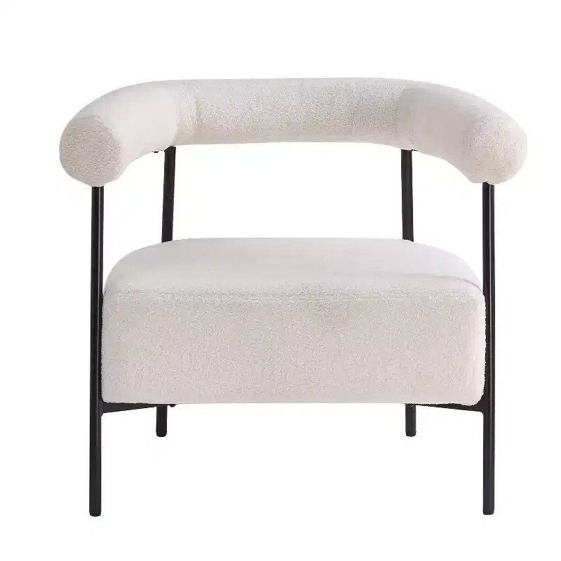 Modern Boucle Upholstered Curved Accent Chair with Metal Frame, White