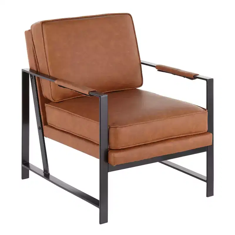 Franklin Armchair with Faux Leather Black/Camel Brown - LumiSource: Metal Frame, Padded Seat, Modern Design