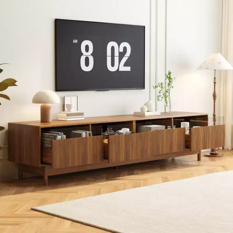 Modern TV Stand For TVs Up to 85, Wooden Entertainment Center with 4 Drawers, Fluted Media Console Table for Bedroom, Living Room