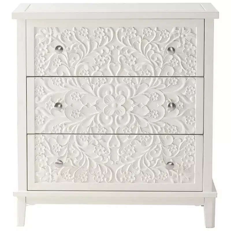 3-Drawer Flower Motif Dresser for Home & Bedroom, Fully Assembled, White