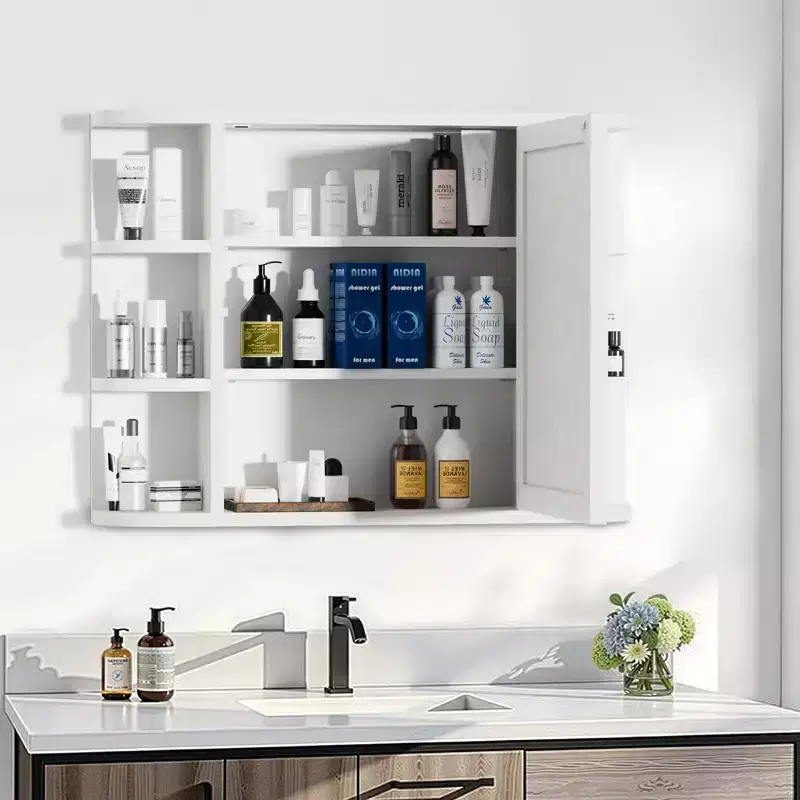 MAYEERTY 5.9 x 31.5in Modern Rectangular Bathroom Medicine Cabinets, Metal Framed Wall Mirror with Storage, White