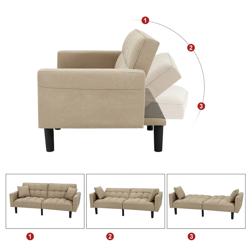 AVAWING 74 Modern Tufted Convertible Futon Sofa Bed with 2 Pillows
