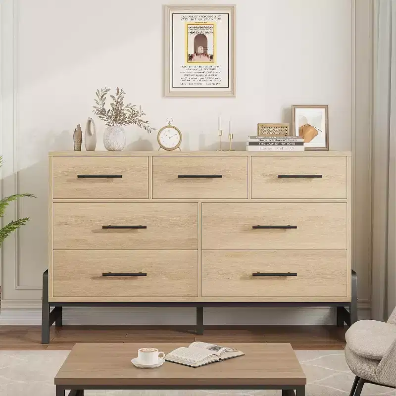 52 Wide Dresser, 7 Dresser for Bedroom, Wooden Closet Storage Chest, for Living Room, Bedroom, Entryway