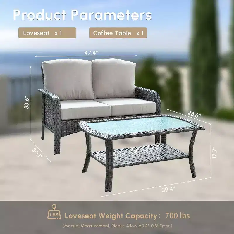 HOMLUX 2 PCS Wicker Outdoor Patio Conversation Set All Weather Porch Deck Balcony Backyard Furniture