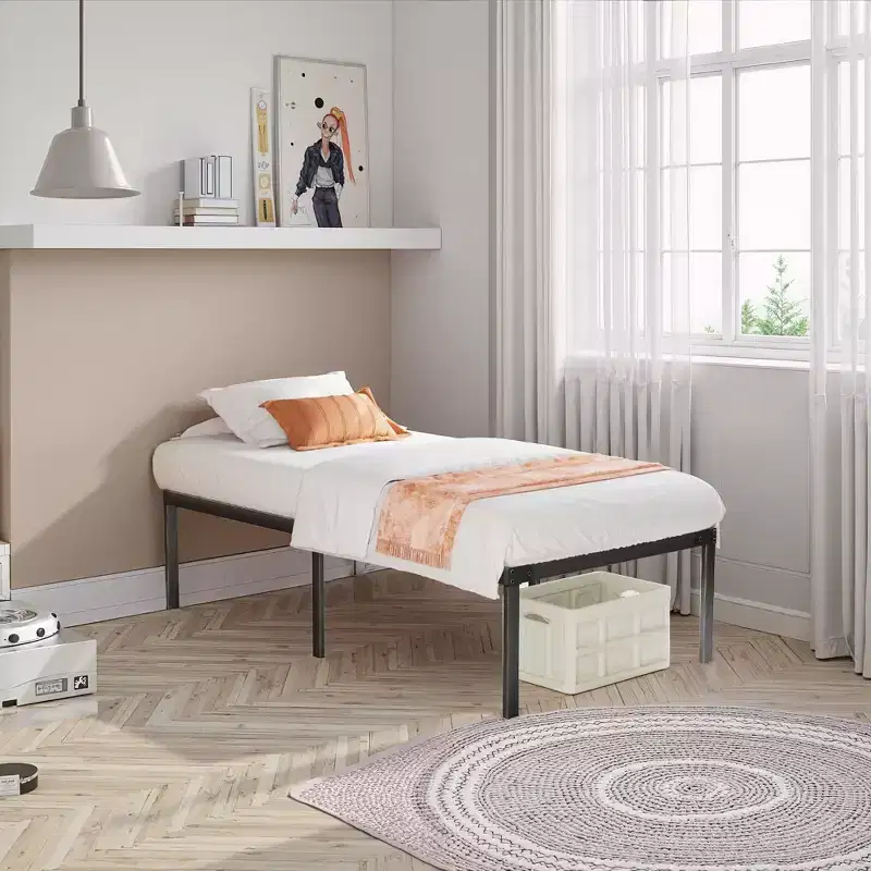 Twin size heavy metal bedstead, with strong steel plate support, does not need box spring