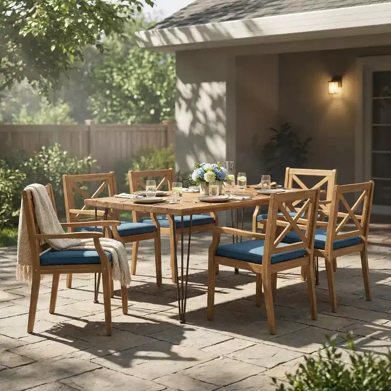 Christopher Knight Home Mille Rustic 7 Piece Patio Acacia Wood Dining Set with Cushions