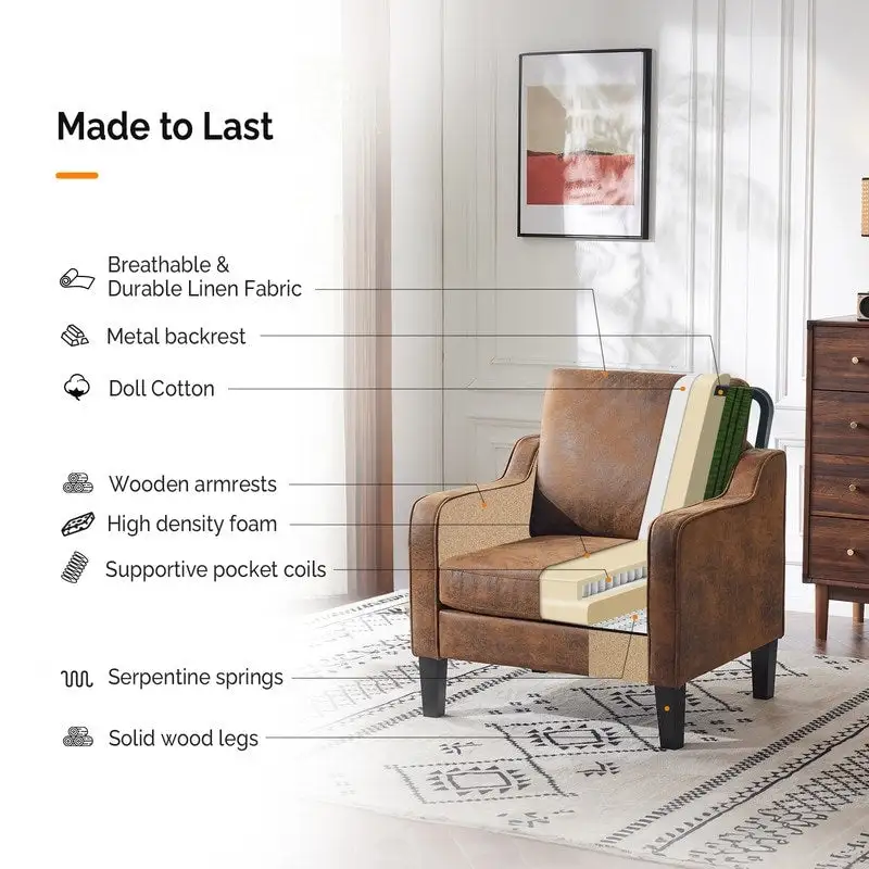 Mid-Century Modern Accent Chair, Single Seat – Multi-Color Options