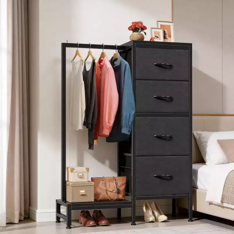 4/6 Drawer Dresser with Hanging Rack & Open Shelf, Fabric Drawer Wardrobe, 2-in-1 Small Closet for Bedroom, Living Room, Hallway