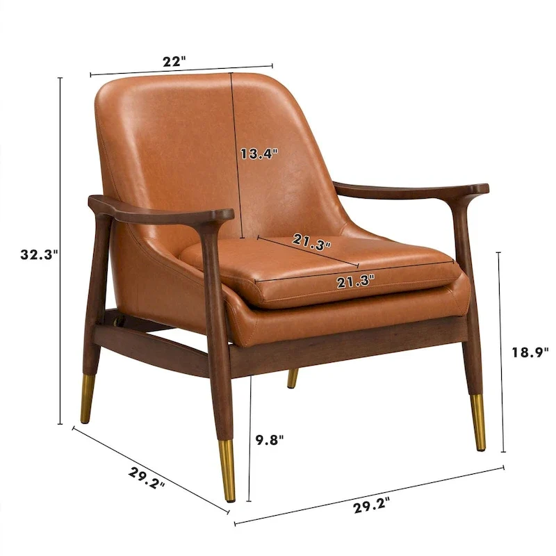Modern PU Leather Accent Leisure Chair Solid Wood Frame Mid Century Style
