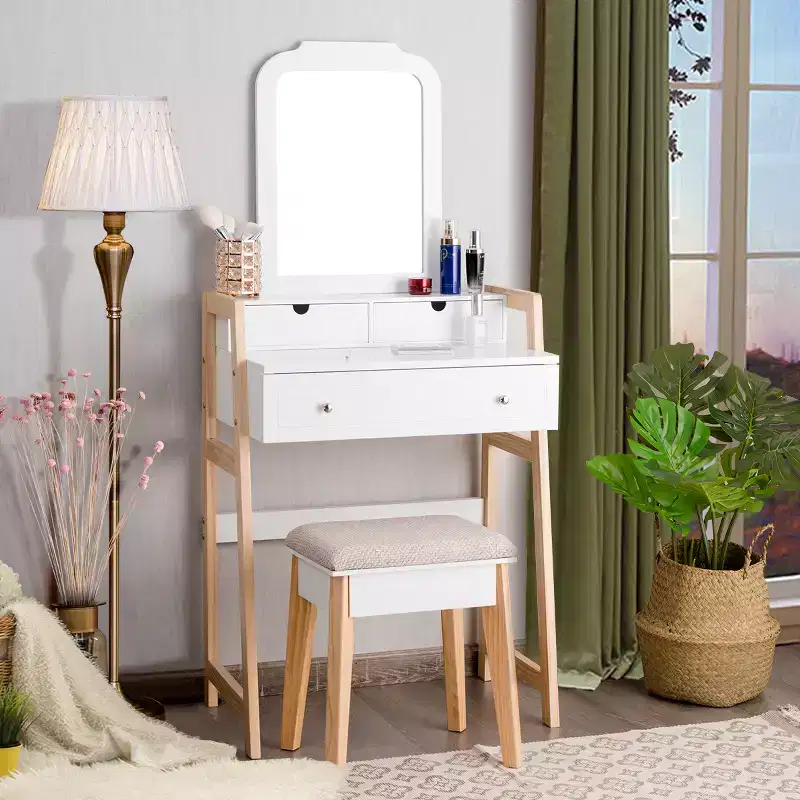 Costway Makeup Vanity Table Dressing table Cushioned Stool Set
