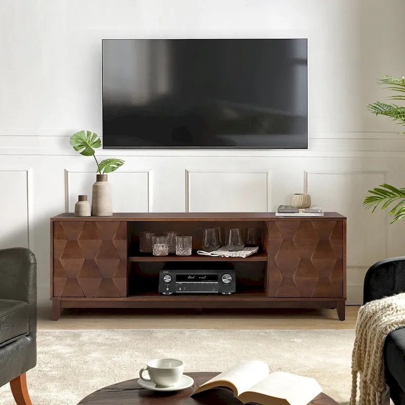 Modern Media Console TV Stand with 2 Drawers and Sliding Doors for TVs up to 78