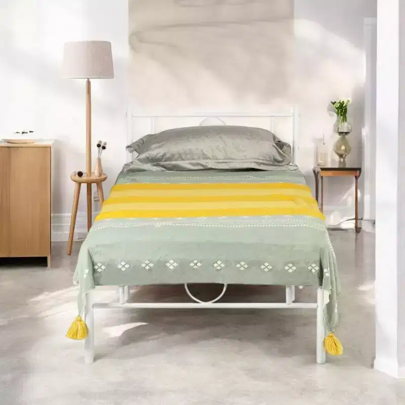 Twin Size Metal Bed Frame with Headboard and Footboard Under Foundation Storage, No Box Spring Needed, Easy Assembly, White