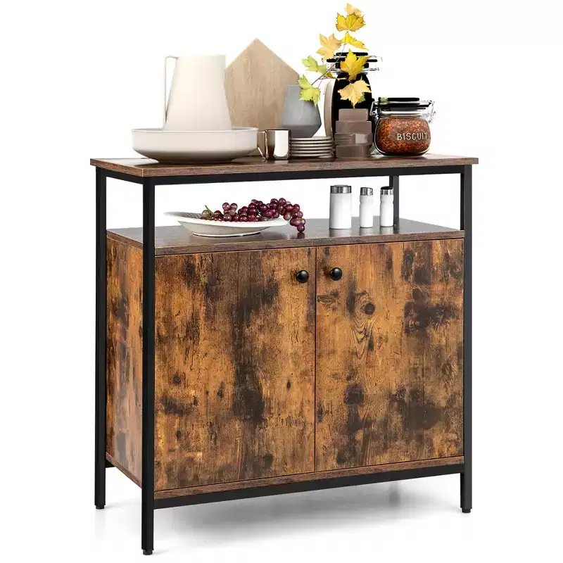 Costway Industrial 2-Door Buffet Sideboard Kitchen Cupboard Storage Cabinet with Open Shelf