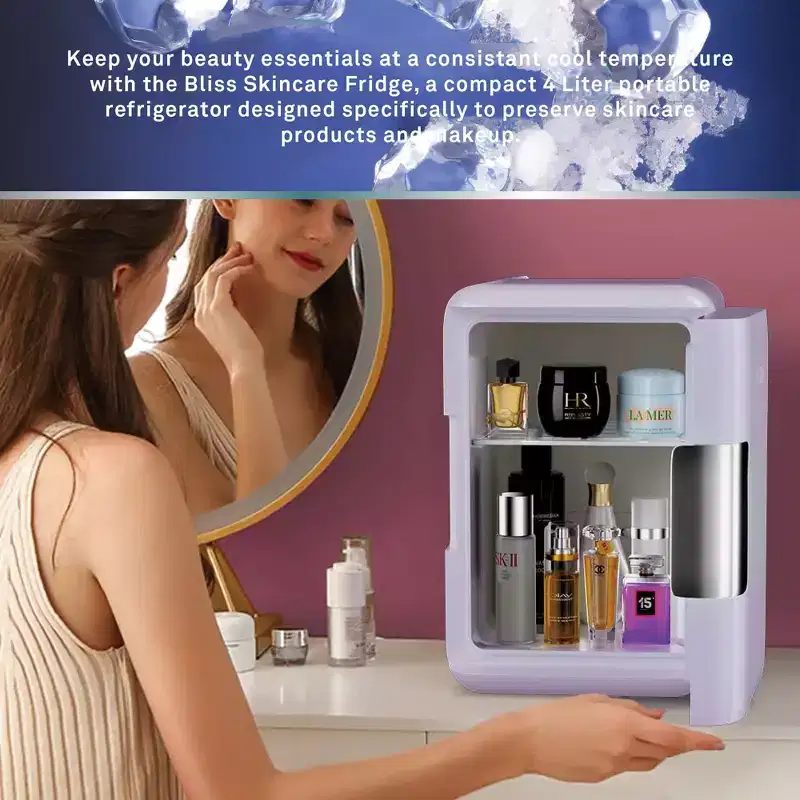 bliss Skincare Mini Beauty Fridge - 4 Liter Compact Cooler for Cosmetics & Skincare