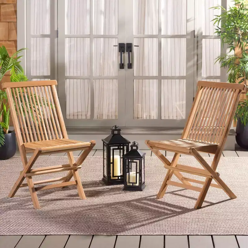 Holly Solid Teak Folding Chair Indoor/Outdoor (Set of 2) - PAT6503 - Natural - Safavieh