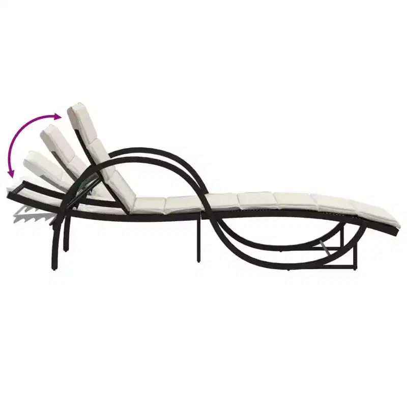 vidaXL Sun Lounger Black, Cream White PE rattan, powder-coated steel