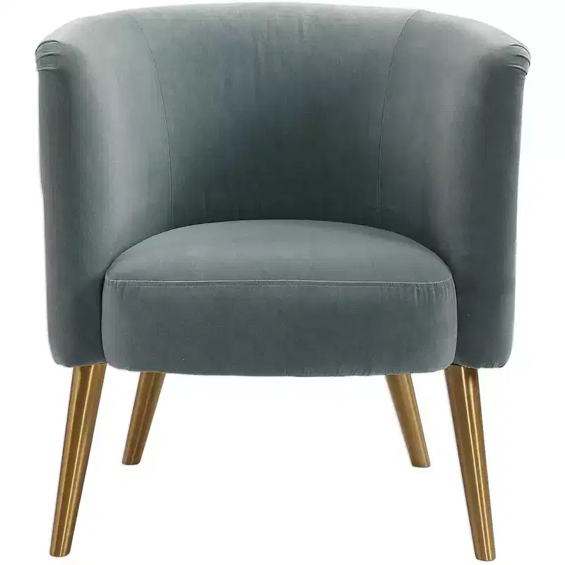 Uttermost Haider Slate Blue Velvet Accent Barrel Chair